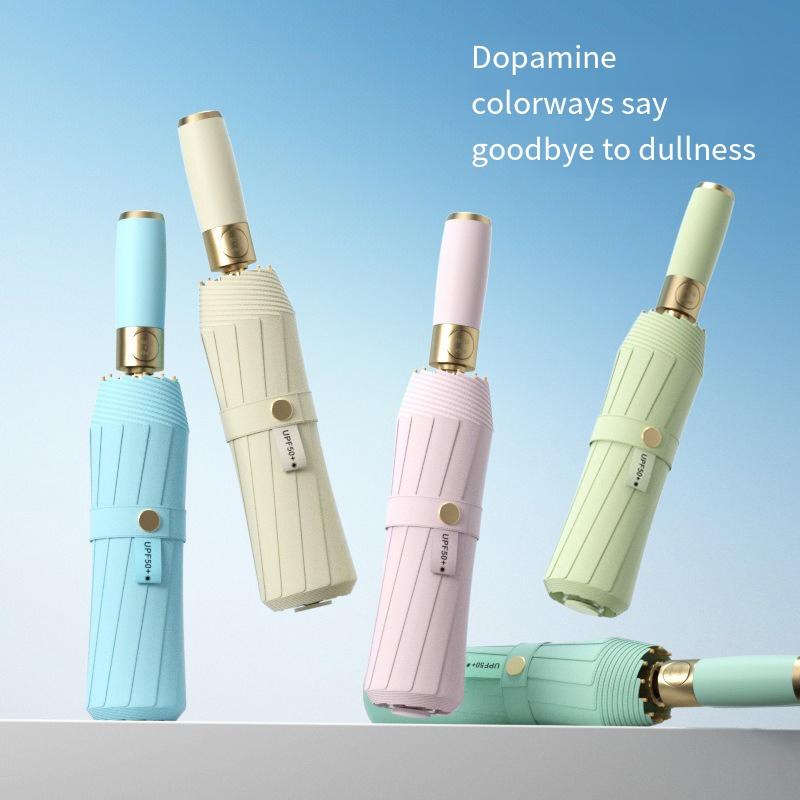 10-Bone Automatic Colorful Uv Protection Umbrella Storm-Resistant Suitable For Both Sunshine Rain Sunshade Or Sunscreen Umbrella