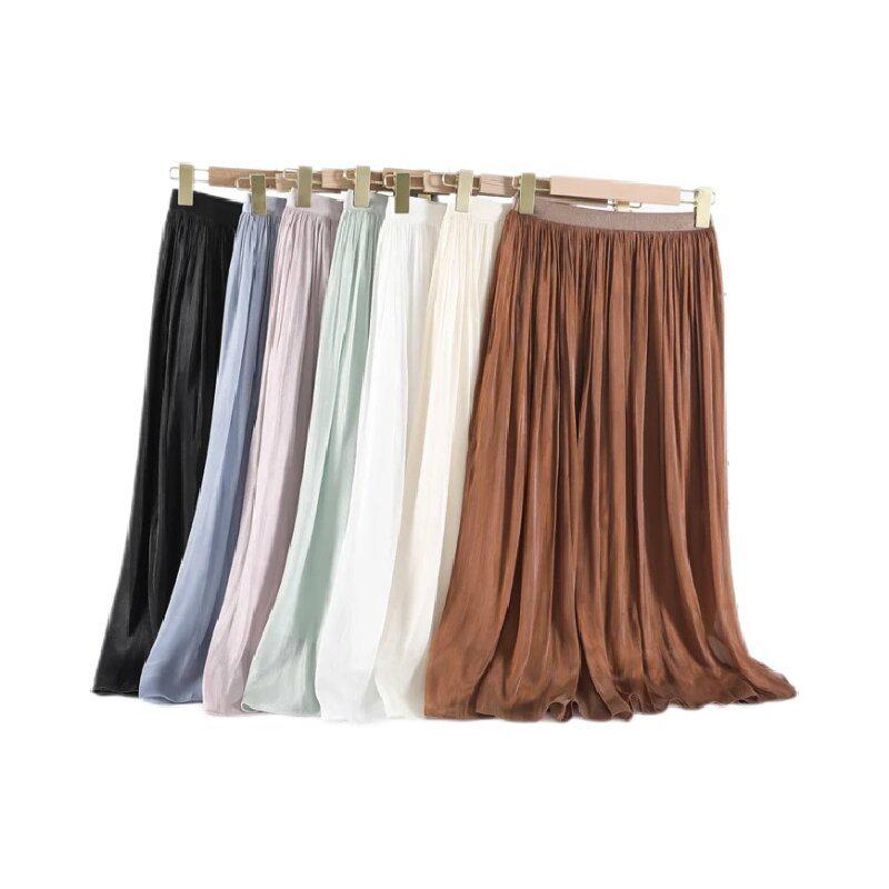 2025 Elegant Summer Gauze Midi Skirt - Romantic Luster, Solid Color, Slim Fit