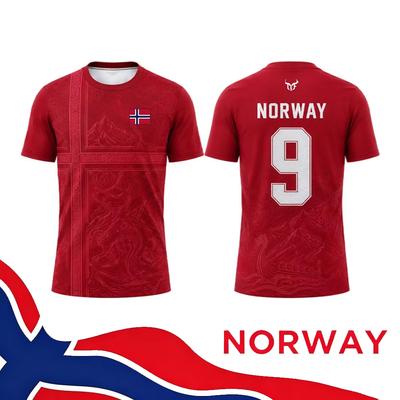 Maglietta da Calcio con Stampa Bandiera Norvegese Estate Uomo Sport all'Aperto Traspirante Maglia da Allenamento Calcio Uomo Donna Casual Girocollo Top