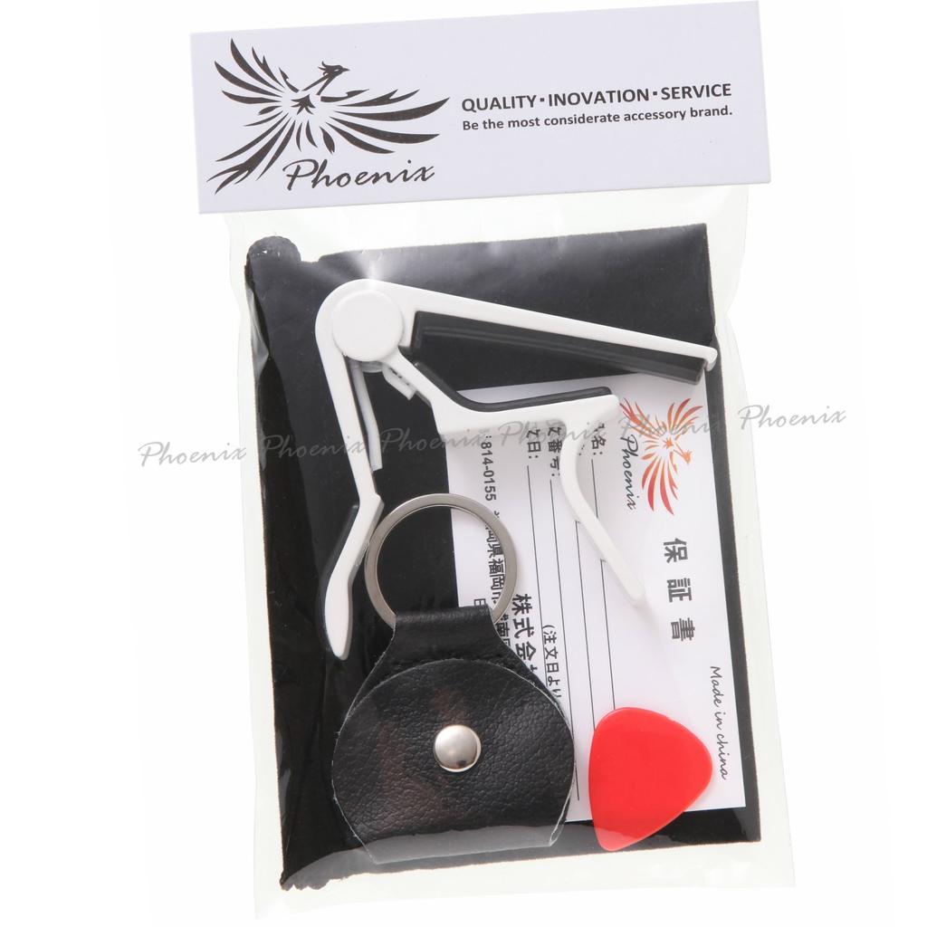 Phoenix One Touch Guitar Capo Tast Drawstring Warranty Pieces [Type R] Bag/Pick/Pick Case/Manufacturer's <4 Included> (White)