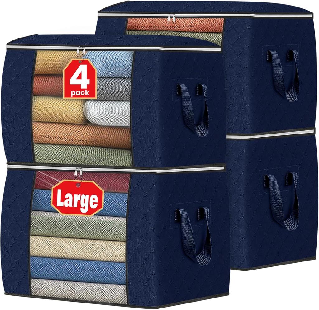 Fab Totes Storage Bags,Clothes Blanket Storage Bins Foldable Closet Organizers with Reinforced Handle for Home Dorm Storage and Organization