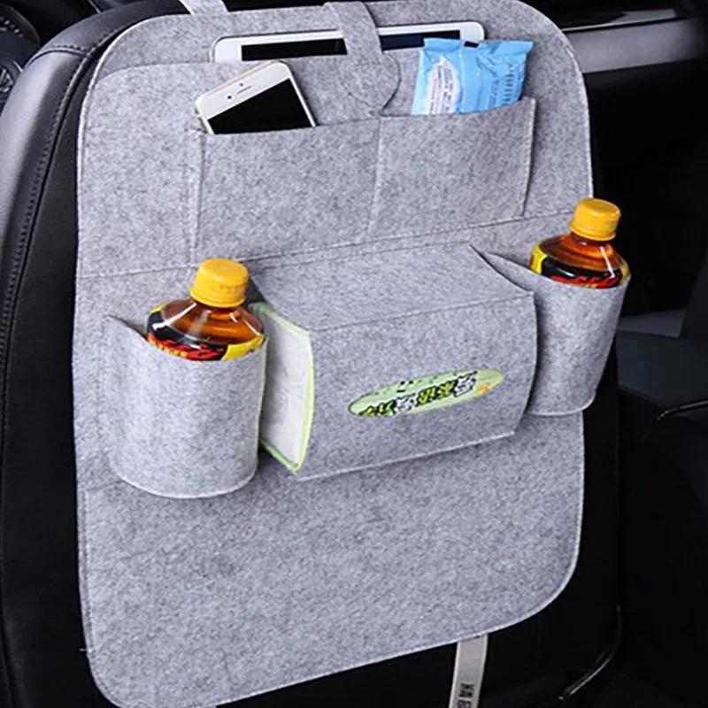 1pc Universal Car Back Seat Storage Bag Organizer Trunk Elastic Felt Storage Bag 6 Pockets Organizer Hanging Car Accessories