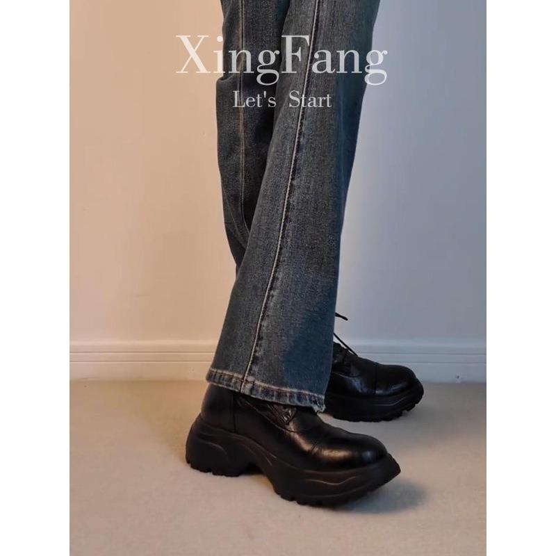 Cowhide version~ retro leather thick-soled Martin boots for women's autumn and winter new lace-up height-increasing thin boots short boots