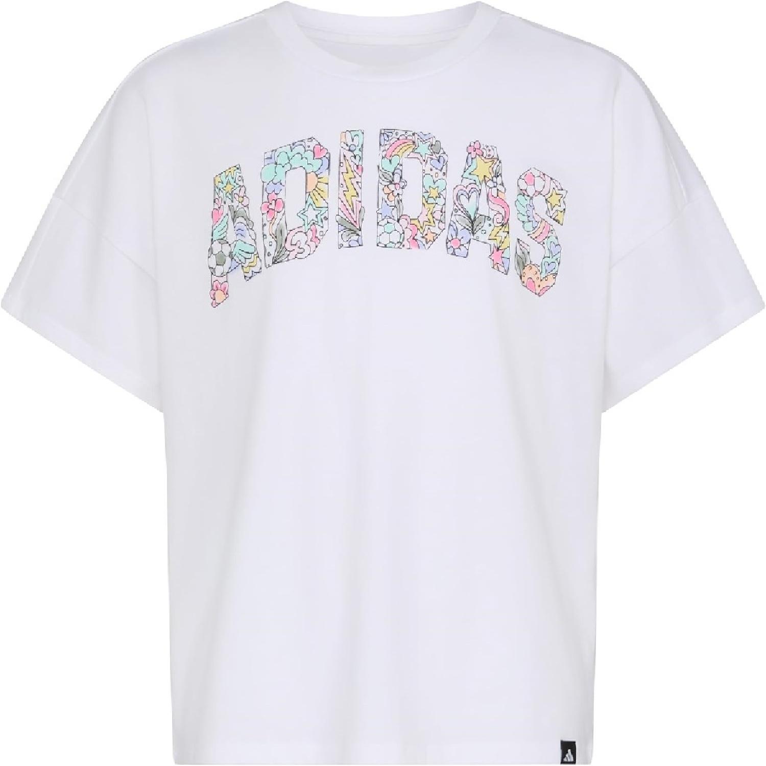 

adidas Girls Short Sleeve Drop Shoulder Graphic Tee Shirt XXXXXL білий