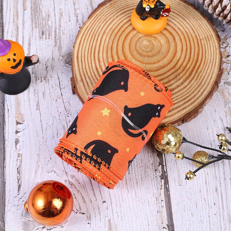 Halloween Pumpkin Skull Printed Ribbon - Halloween Party Decoration Ribbon, Colorful Strip Decoration Item, Woven Ribbon