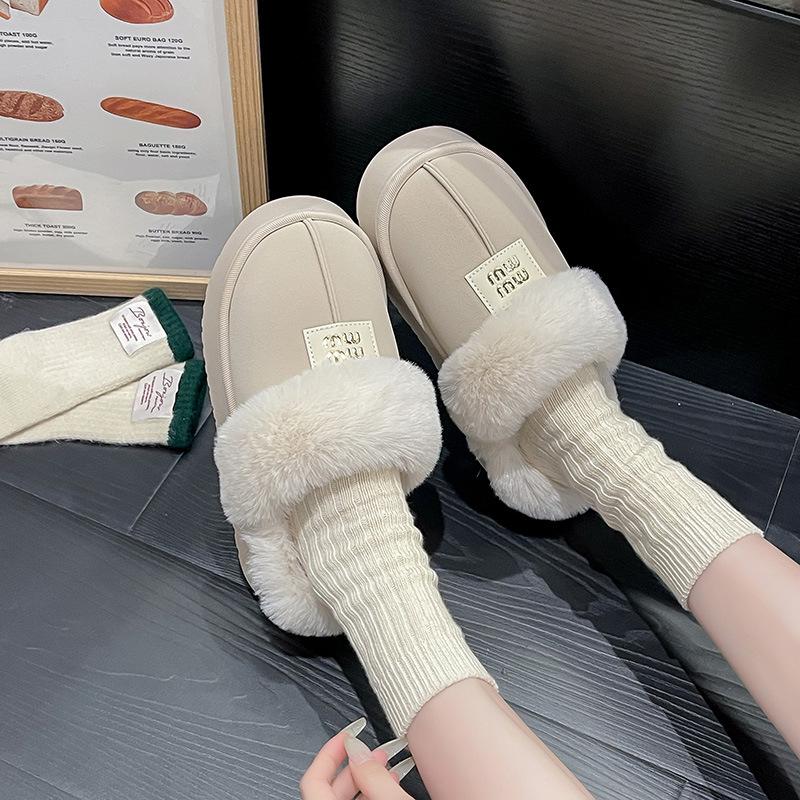 Popular Big-headed Cotton Shoes, One-pedal Baotou Drag 2025 Winter New Versatile Mao Mao Thick-soled Piled Thickened Cotton Shoes