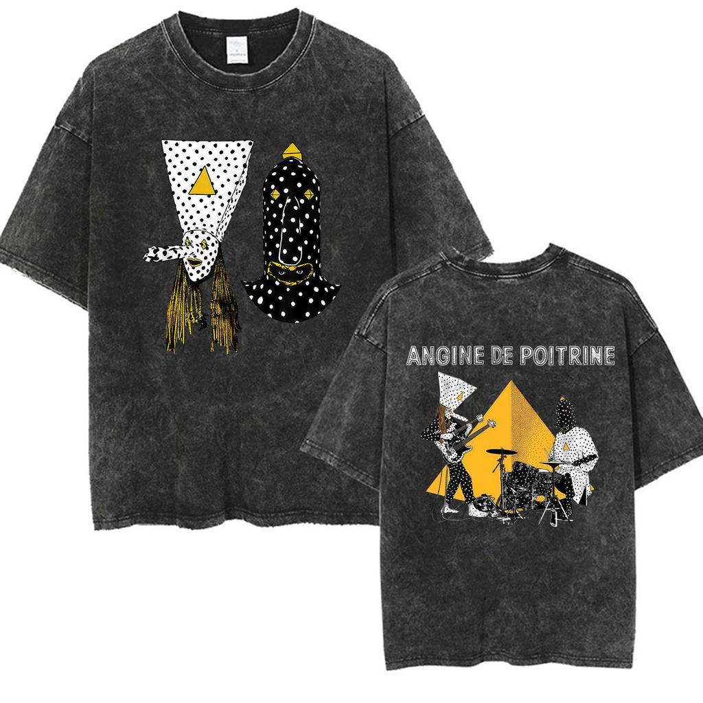 Rock Band Angine De Poitrine Vintage Washed T Shirts Mens Women Fashion Gothic Short Sleeve Tshirt Punk Hip Hop Clothing Tees