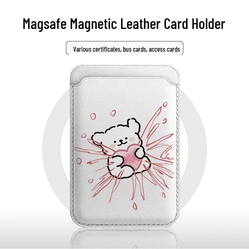MAGsafe-Compatible Cute Heart Dog Leather Phone Case with Magnetic Card Holder Single Card Holder