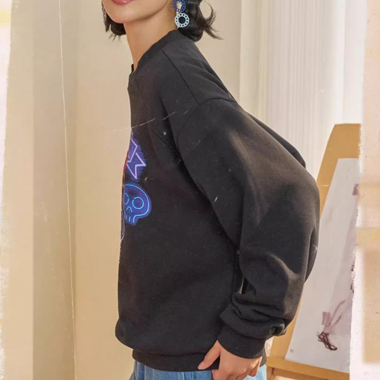 Vans Pullover Round Neck Sweet Cool Printed Long Sleeve Sweatshirt Women Sweatshirt Black VN000KCEBLK