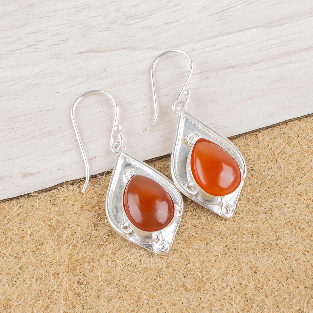 Carnelian 925 Solid Sterling Silver Earrings, Handmade Gemstone Earrings Jewelry, Gifts For Wife Brand New Earrings