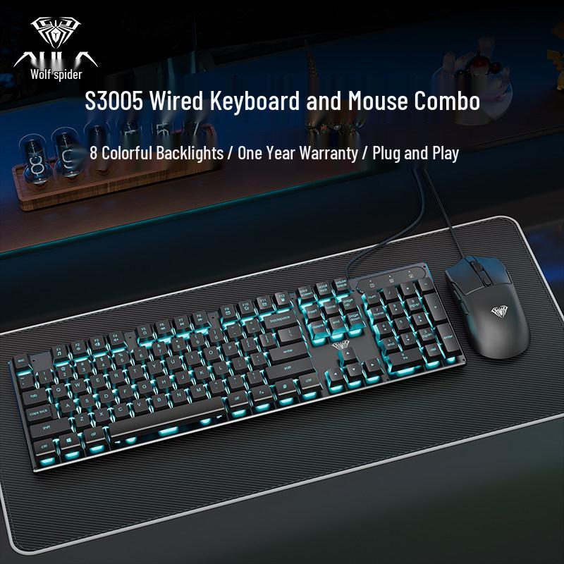 AULA Tarantula Wired Silent Keyboard: Mechanical Feel & Cool Lighting for Office/Desktop