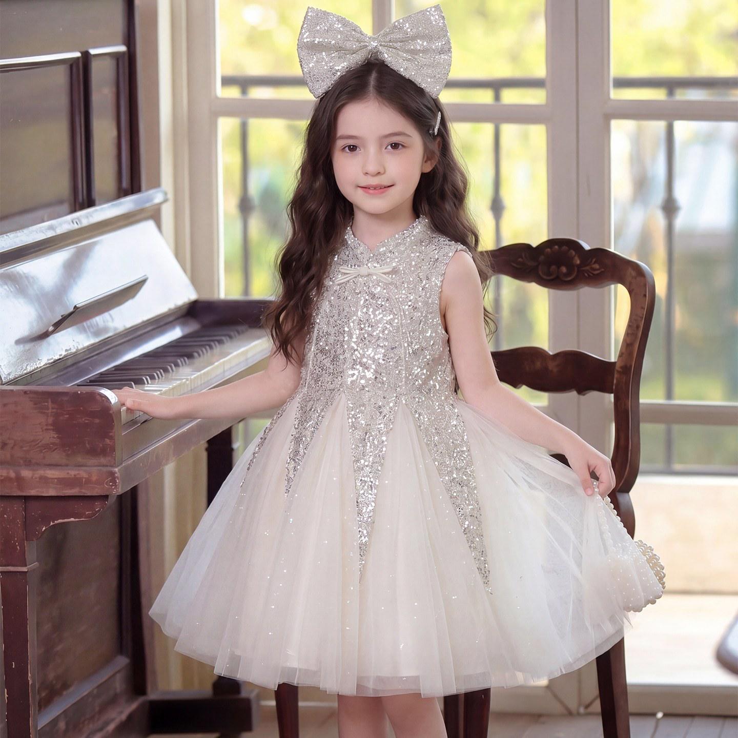 Girls Summer Mermaid Sequin Princess Dress with Mesh Skirt 110 шампанского