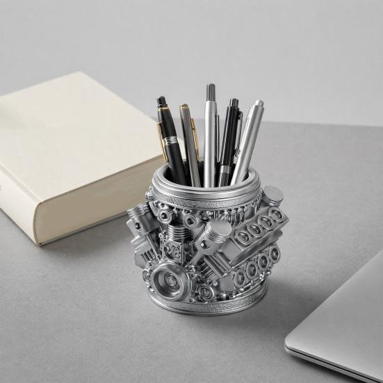 huaqianguhh Engine Model Pen Pencil Holder, Creative Desk Organizer for Home Office, Desktop Stationery Storage Gift Car Enthusiasts Mechanics
