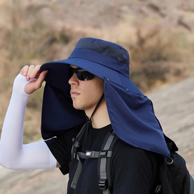 Chapeau de soleil d'été Double couche Protection UV Chasse Pêche Casquette d'extérieur Randonnée Camping Chapeau à visière Chapeau de pêcheur amovible outil