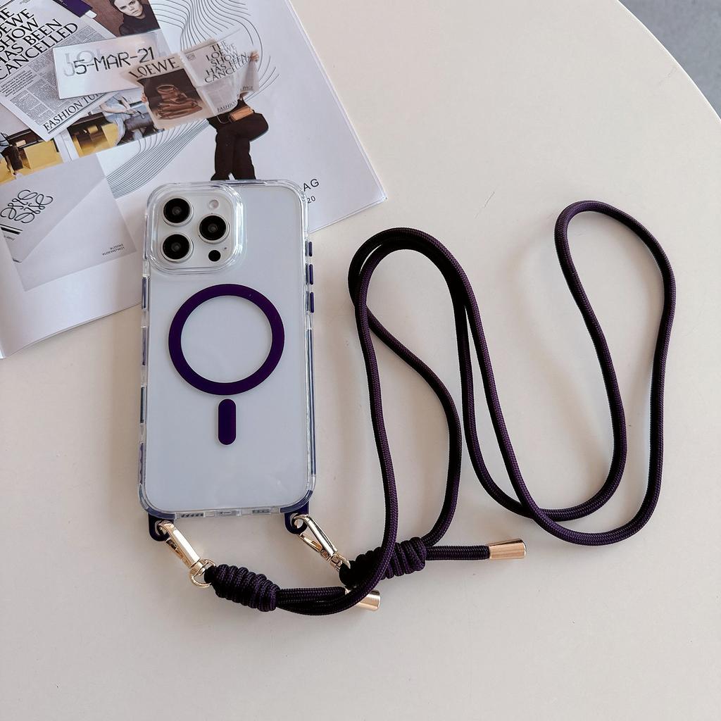 For Apple 16 ProMax Color Contrasting Anti Slip Edge Case for IPhone 15 Strong Magnetic 14 Hanging Rope Phone Case