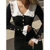 Vintage Women's Dress with Ruffle Edge Knitted Dress Autumn and Winter Wool Dress