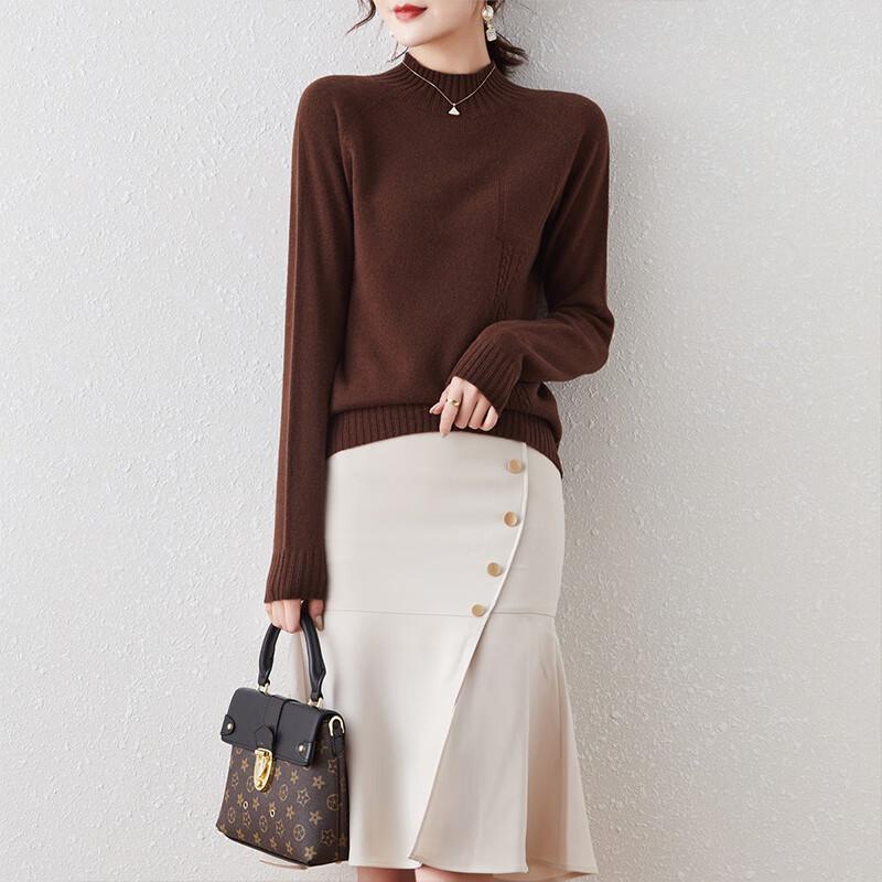Hengyuanxiang Women's 100% Wool Half-High Collar Jacquard Sweater