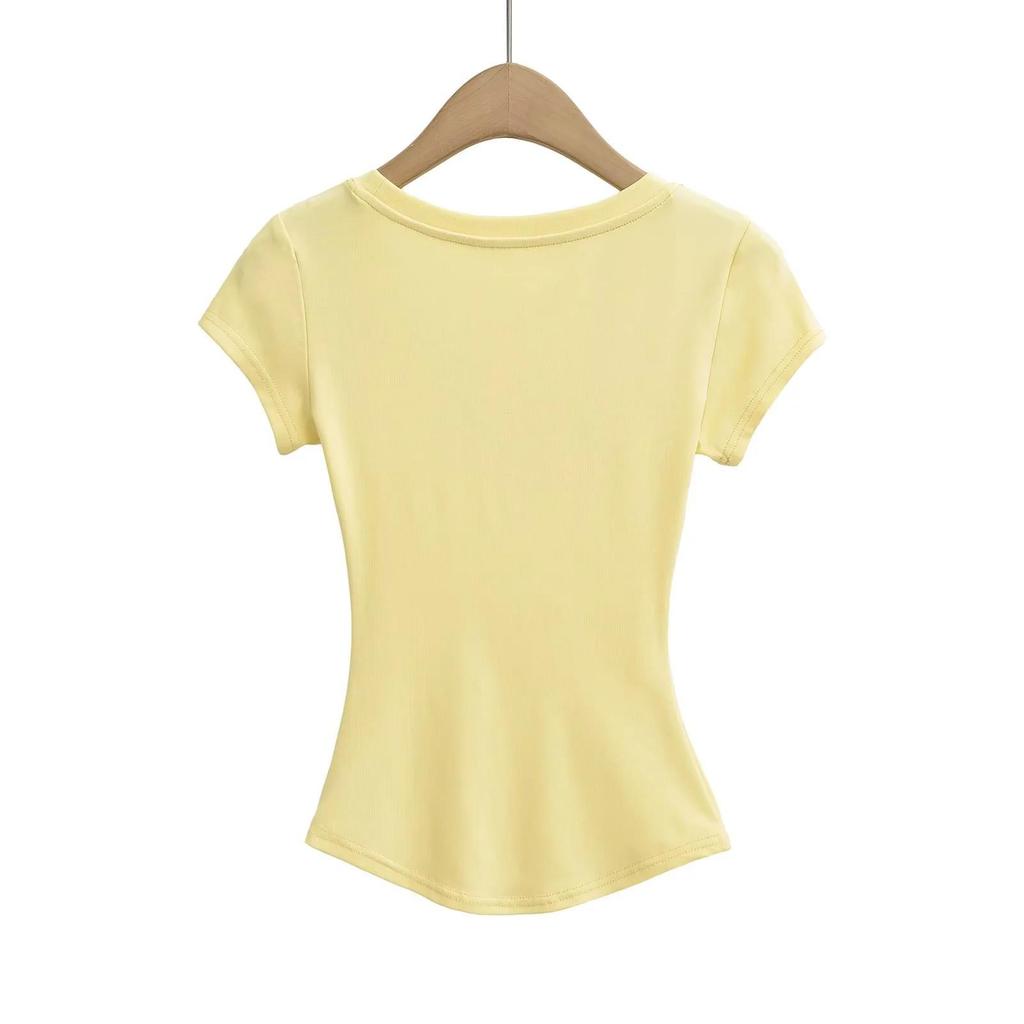 Summer Women's European & American Style Sexy U-Neck Slim Fit Short Sleeve T-Shirt
