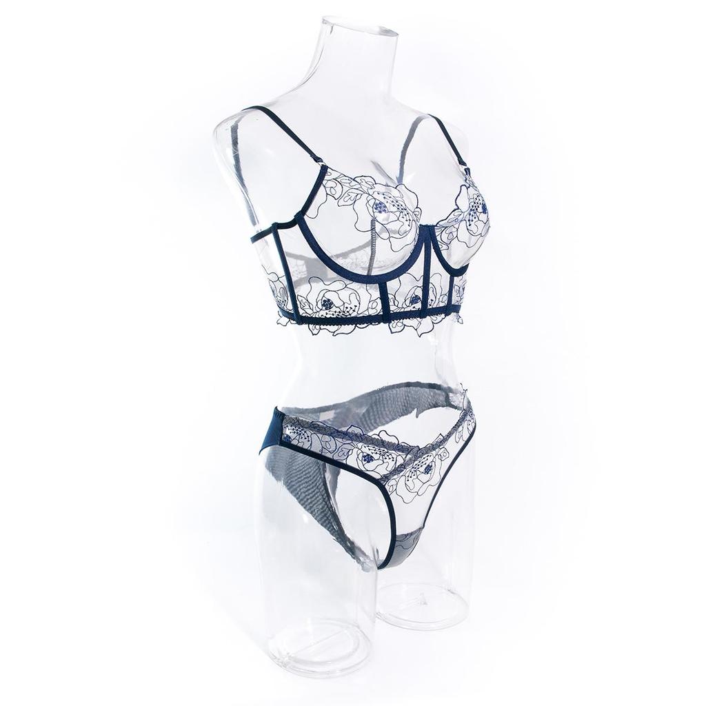 Herringbone Backless Corset & See-Through Lingerie Set with Triangle Panties