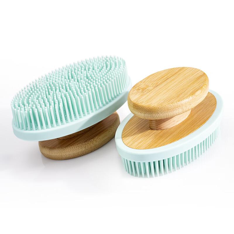 Jiemengzhe Oval Bamboo Handle Silicone Bath Brush (2-Pack)