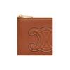 Celine Celine Arc De Triomphe Large Logo Embossed Zipper Closure Smooth Leather Coin Purse Card Holder Wallet for Women Tan