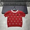 Miu-Style European High-Quality Early Spring 3D Floral Round Neck Knit Short-Sleeve Casual Pullover Top