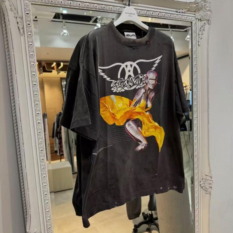 SAINT Mx6 Collab SS26 Anime Character Letter Print Distressed Cotton Tee Unisex Streetwear
