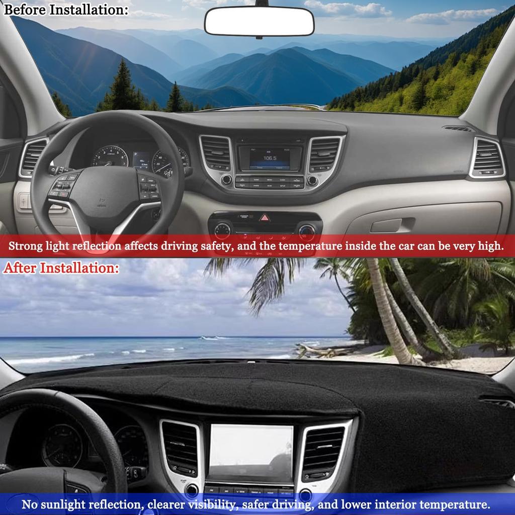 Blazeray Car Dashboard Cover Mat for Hyundai Tucson 2016 2017 2018 Non-Slip Dashboard Mat Pad Interior Accessories Custom Fit Dash Mat Sunshade