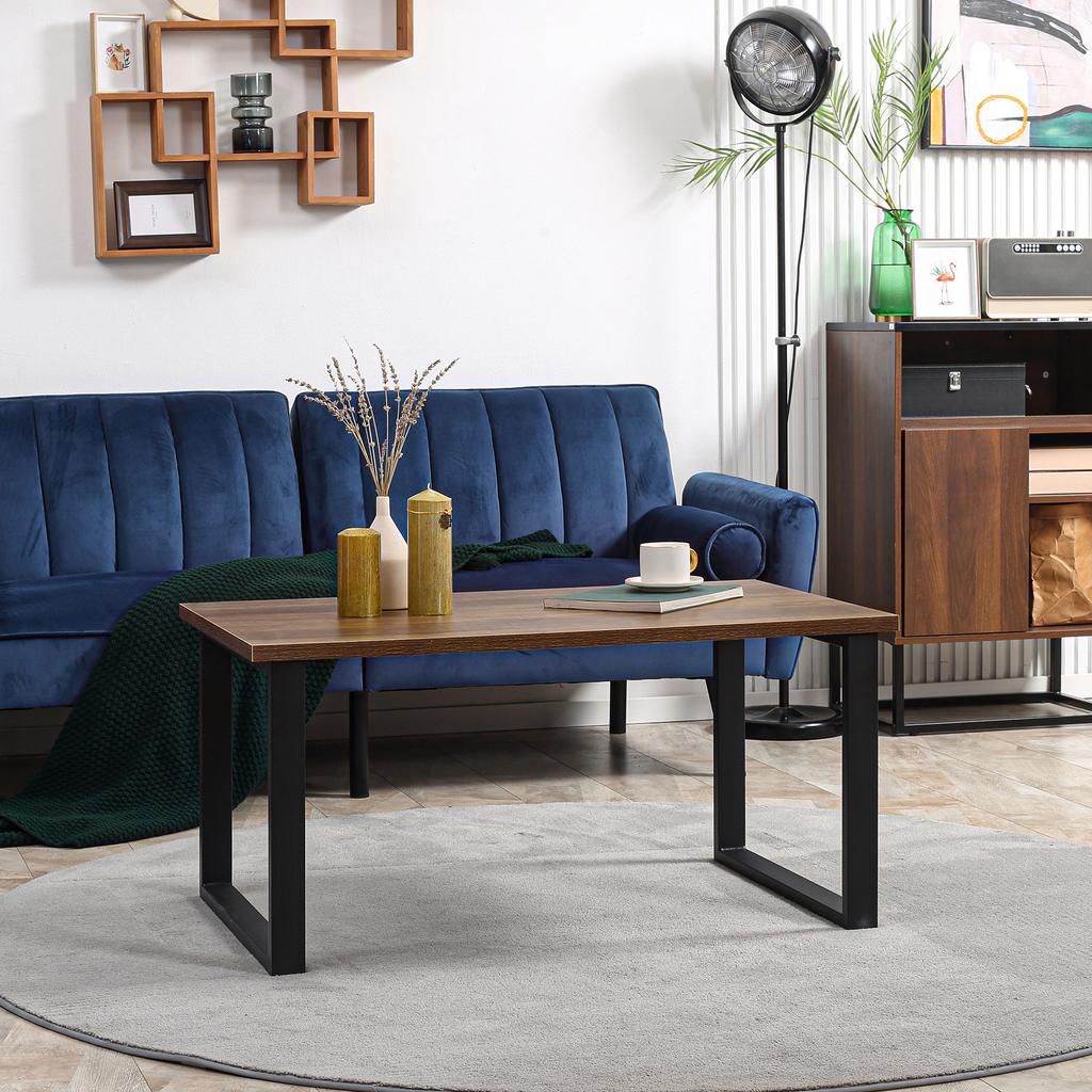 Rectangular Coffee Table Industrial Style Living Room Table Metal Legs And Wood Effect Top 100 X 60 X 50 Cm