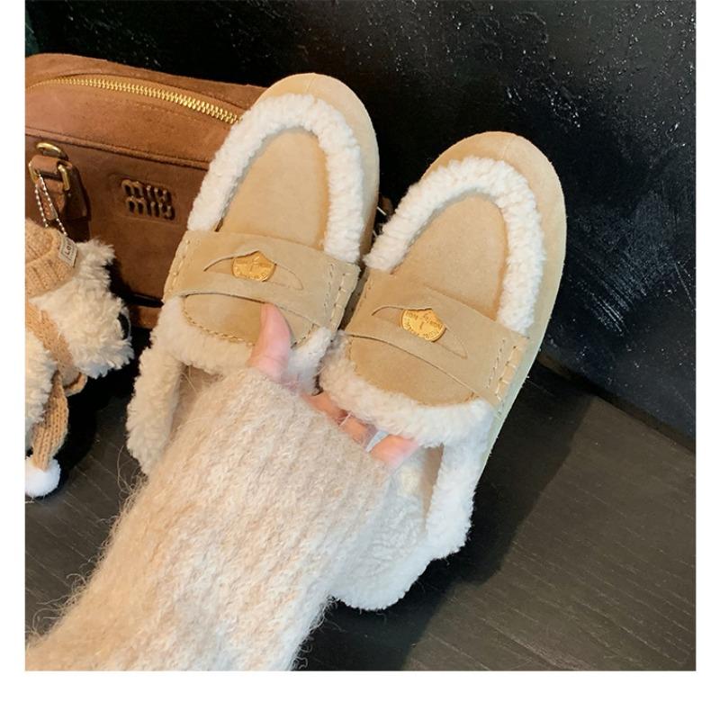 

Warm Huhu Baotou Half-drag One Pedal Fleece Gold Coin Warm Fluffy Slippers Female Winter 35 абрикосовый
