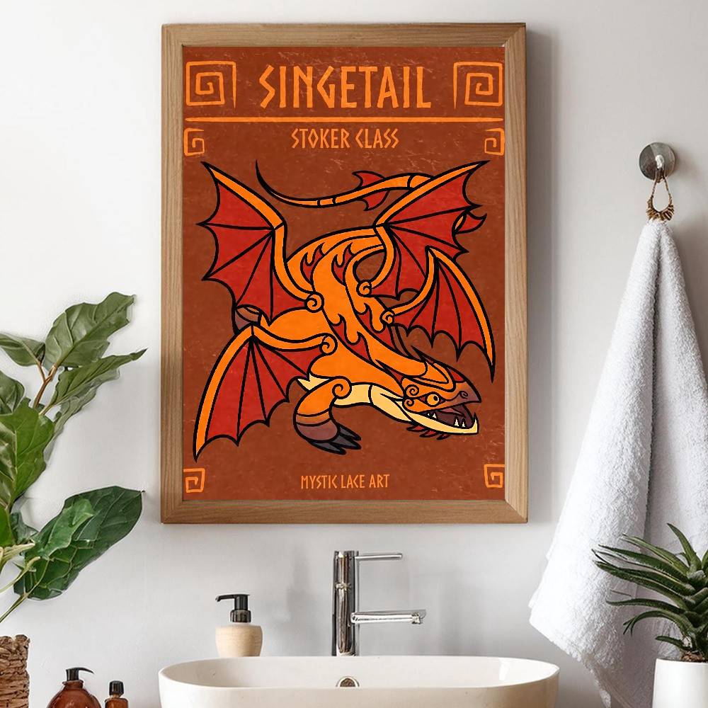 1PC Retro Hookfang Seashocker Toothless Dragon Cards Wall Art For Kitchen Decor, Poster Prints Home Decoration