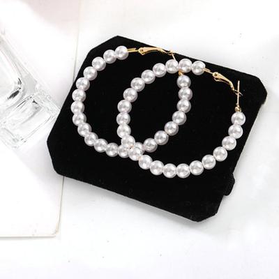 Pearl Hoop Earrings for Dangle Drop Women Circle Earrings