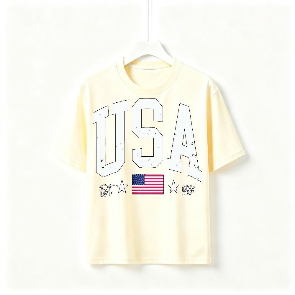 USA Est 1776 American Flag Vintage T Shirt Unisex Patriotic Casual Graphic Tee