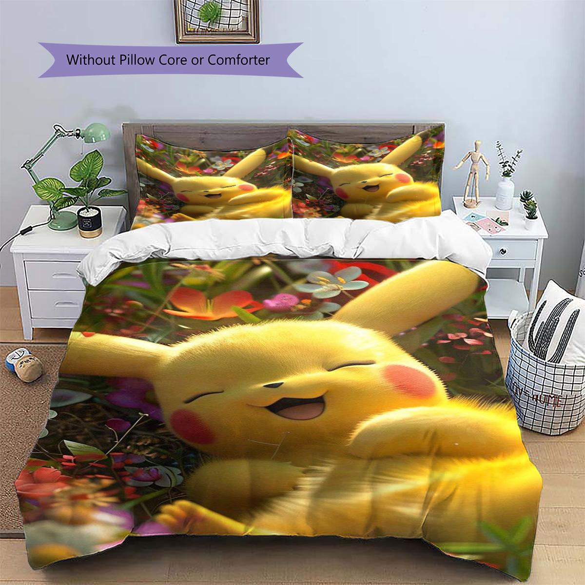 

Pikachu Patterned Pillowcase & Duvet Cover Set Trend Design Anime Bedding for Bedroom Decor Nice Gift Option for Fans.-TING 135x200cm