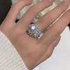 Ins Light Luxury Niche Diamond Inlaid Flower Shape Comparable To Pearl Open Ring Women's Fashionable Index Finger Jewelry