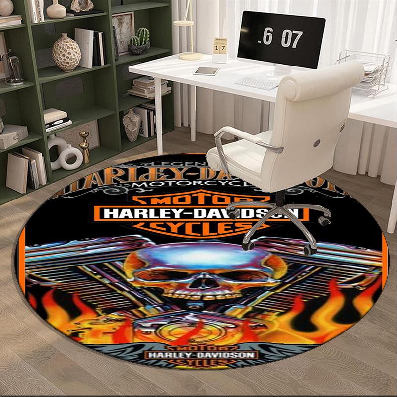 Harley-davidson Motorcycle Artwork Round Rug for Livingroom,Bedroom, Palyroom, Chair Rug, Area rug, Circle Carpet, Fan Christmas gift