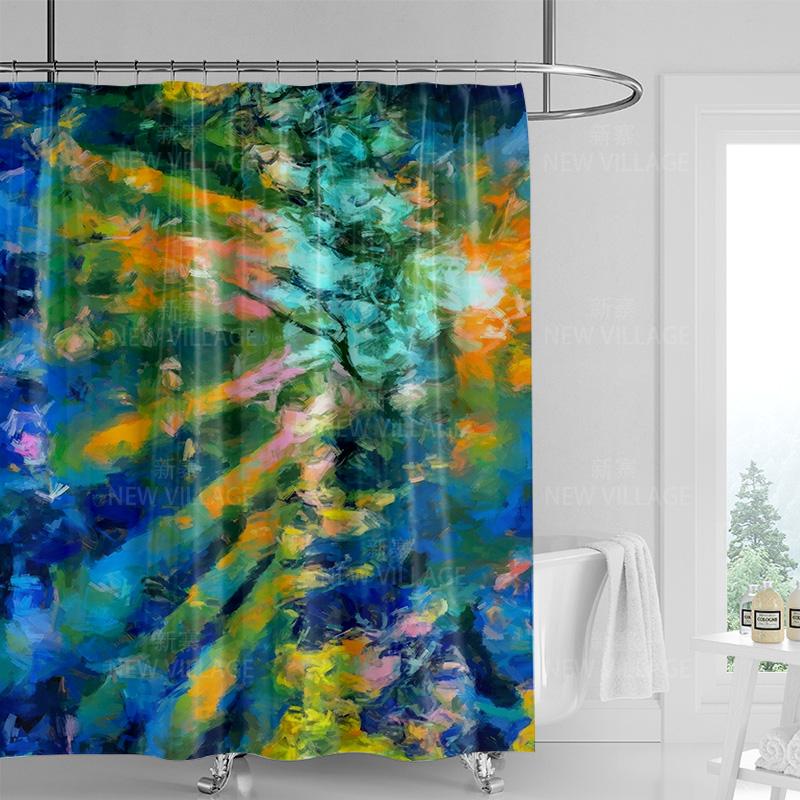 Whimsical Nature-Inspired Shower Curtain with Rainbow and Sunset Design for Relaxing Bathroom Decor