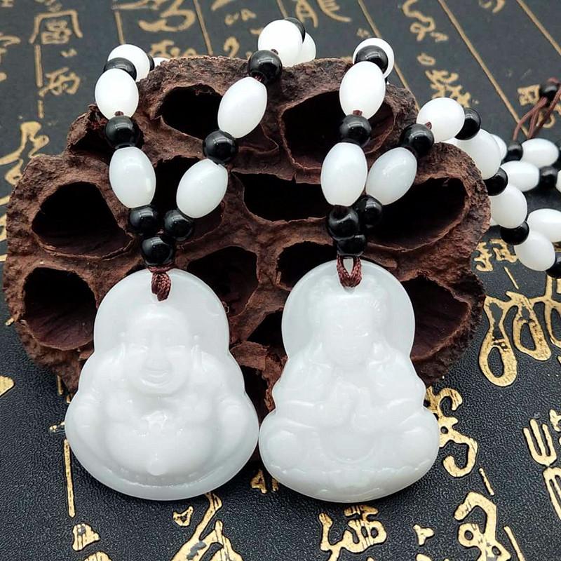 White Jade Guanyin Buddha Pendant Imitation Jade Guanyin Buddha Necklace