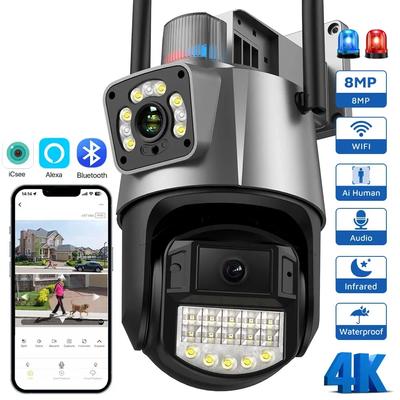 New EU 8MP PTZ WiFi Camera with Dual Screen Color Night Vision Outdoor Auto Tracking Security IP Camera CCTV Surveillance Camera ICSEE App