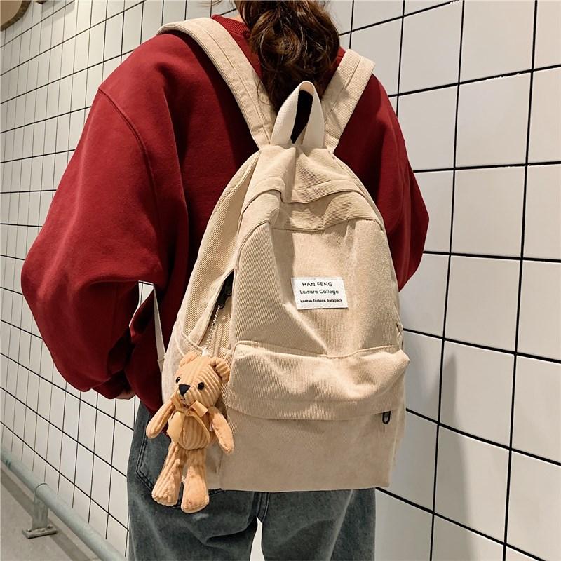Preppy Style Women Backpack Corduroy Design School Bags For Teenage Girls Travel Backpacks Female Shoulder Bags Daypack Black