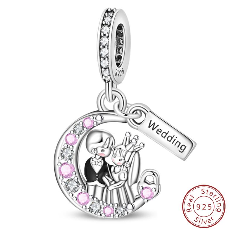 Copper Charms Beads Forever Love Heart Shaped Bow Family Charms Dangle For Bracelet Woman Diy Jewelry Gift