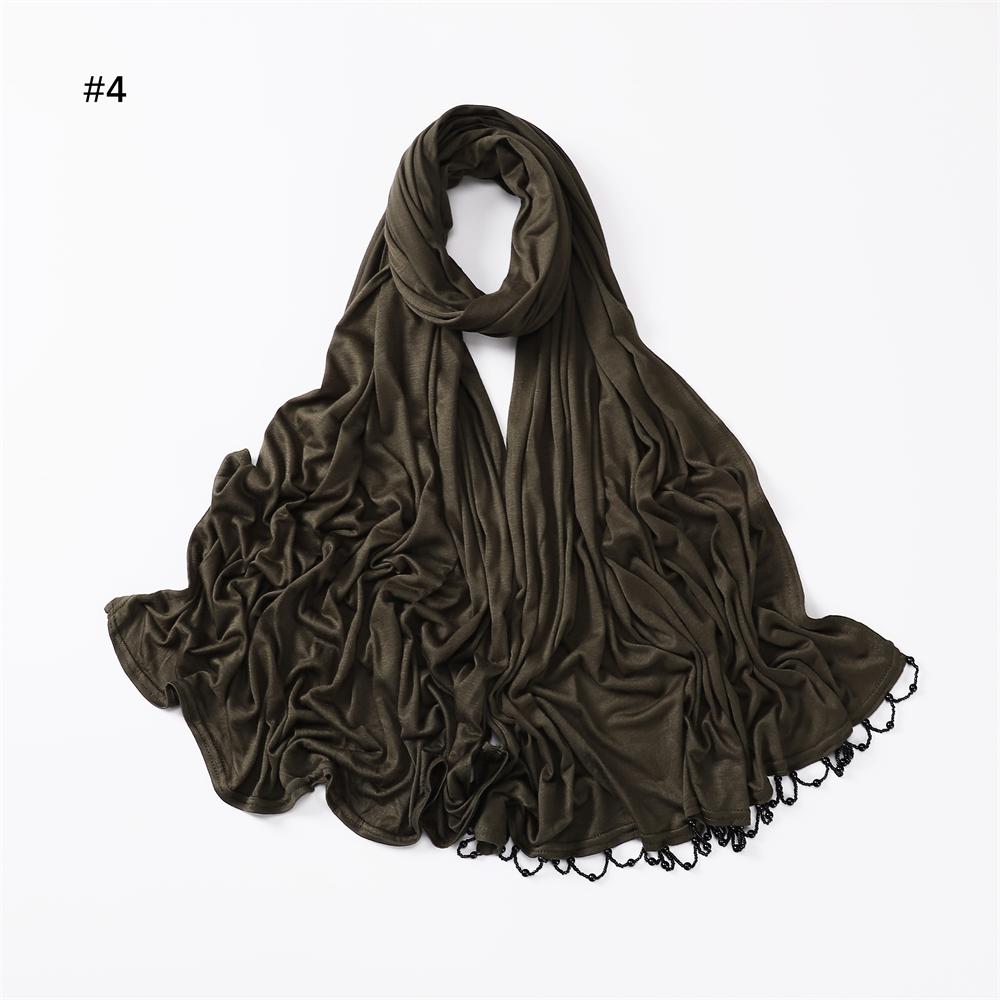 Handmade Beads Hijabs Mercerized Cotton Elasticity Jersey Hijab Muslim Women Basic Head Wrap Plain Solid Scarf Headscarf