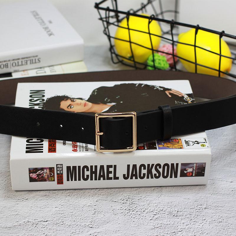 

Simple Solid Color Metal Square Buckle Decoration Women Wide Belt For Casual Pants And Spring Fashion Gold Buckle Black