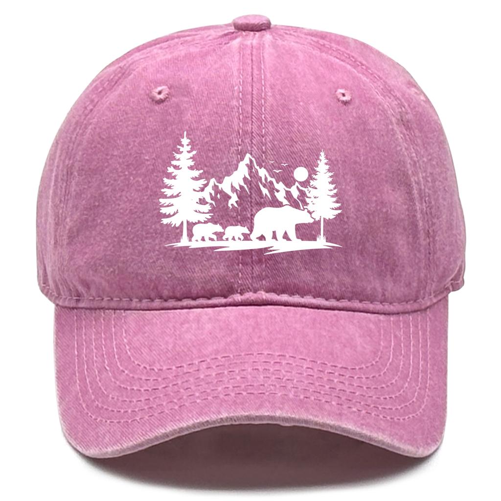 Bear Walking In The Forest Print Snapback Baseball Hat Gorra Hombre Retro Distressed Adjustable Baseball Caps One Size Fits All