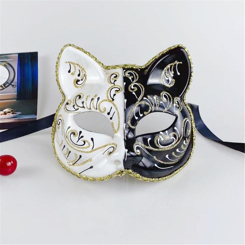 Maskenkatzen Maske Halloween Katzen Gesichtsmaske, Tier-Cosplay-Maske aus Kunststoff für Damen Herren Halloween Maskenball Party