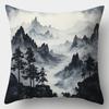 4Pcs Scenery Of Ink Mountain Single-Sided Digital Printing Pillow Cover Short Plush Suitable Living Rooms Bedrooms Sofas