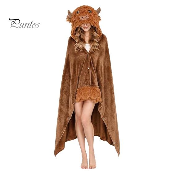 Comfortable Loungewear for Women Halloween Wearable Blanket Hoodie, Cozy Hooded Highland Cow Cape, Soft Festive Winter Throw Plush Sloth Black