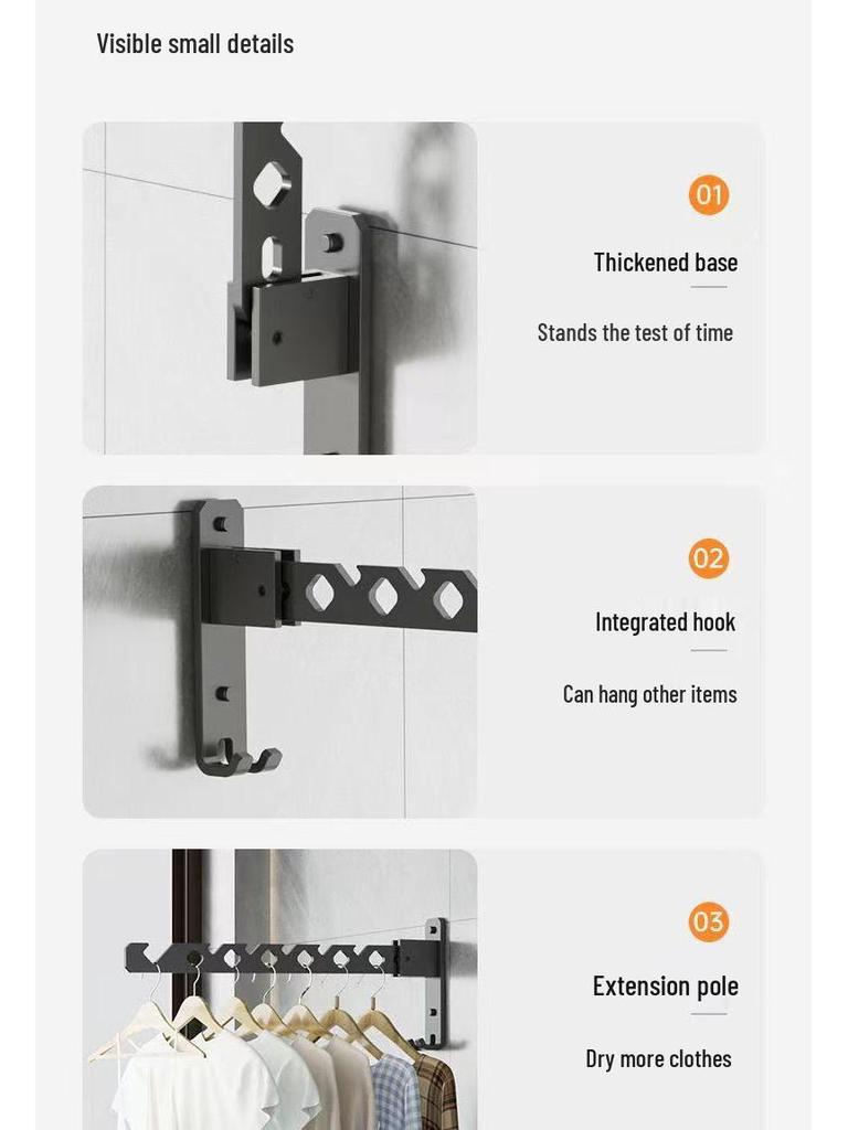 Wall-Mounted Telescopic Clothes Drying Rack - Punch-Free, Folding Design for Bathroom or Balcony