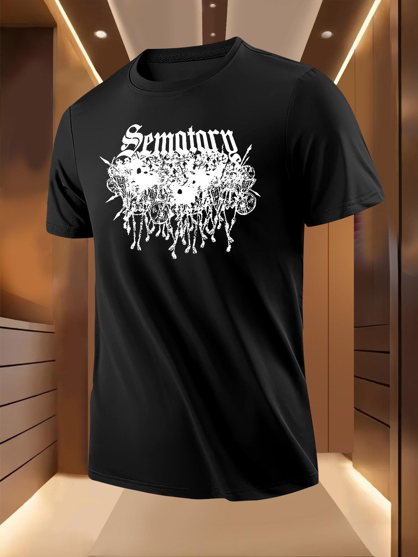 Black Graphic Print Tshirt - Breathable Lightweight Polye... M