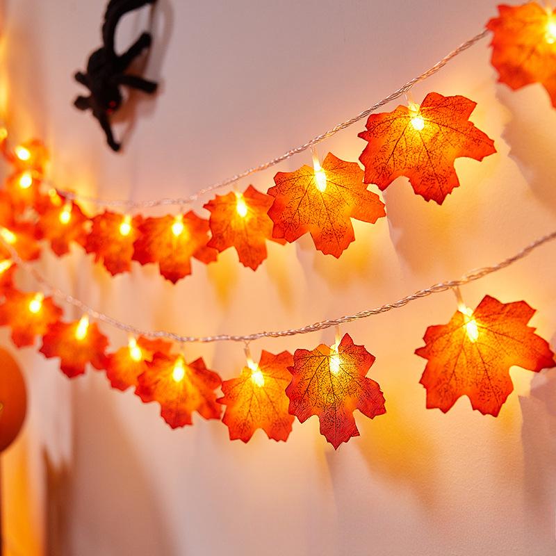 10pcs 1.5m 6.5m 30pcs Led Simulation Maple Leaf Pumpkin Lantern String Thanksgiving Halloween Solar Battery Decoration Lights